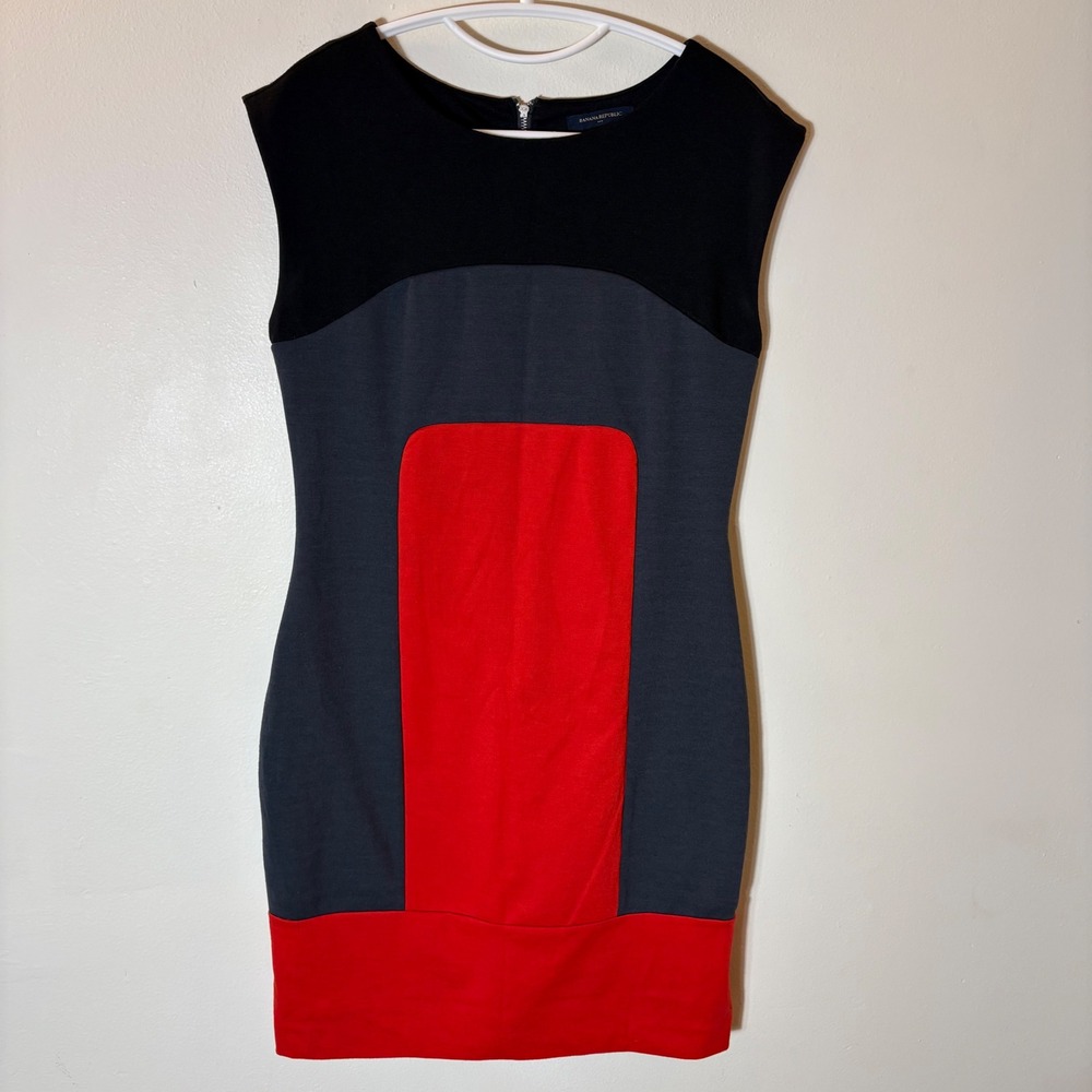 Banana Republic Colorblock Sheath Dress‎ Black Gray Red Size 4